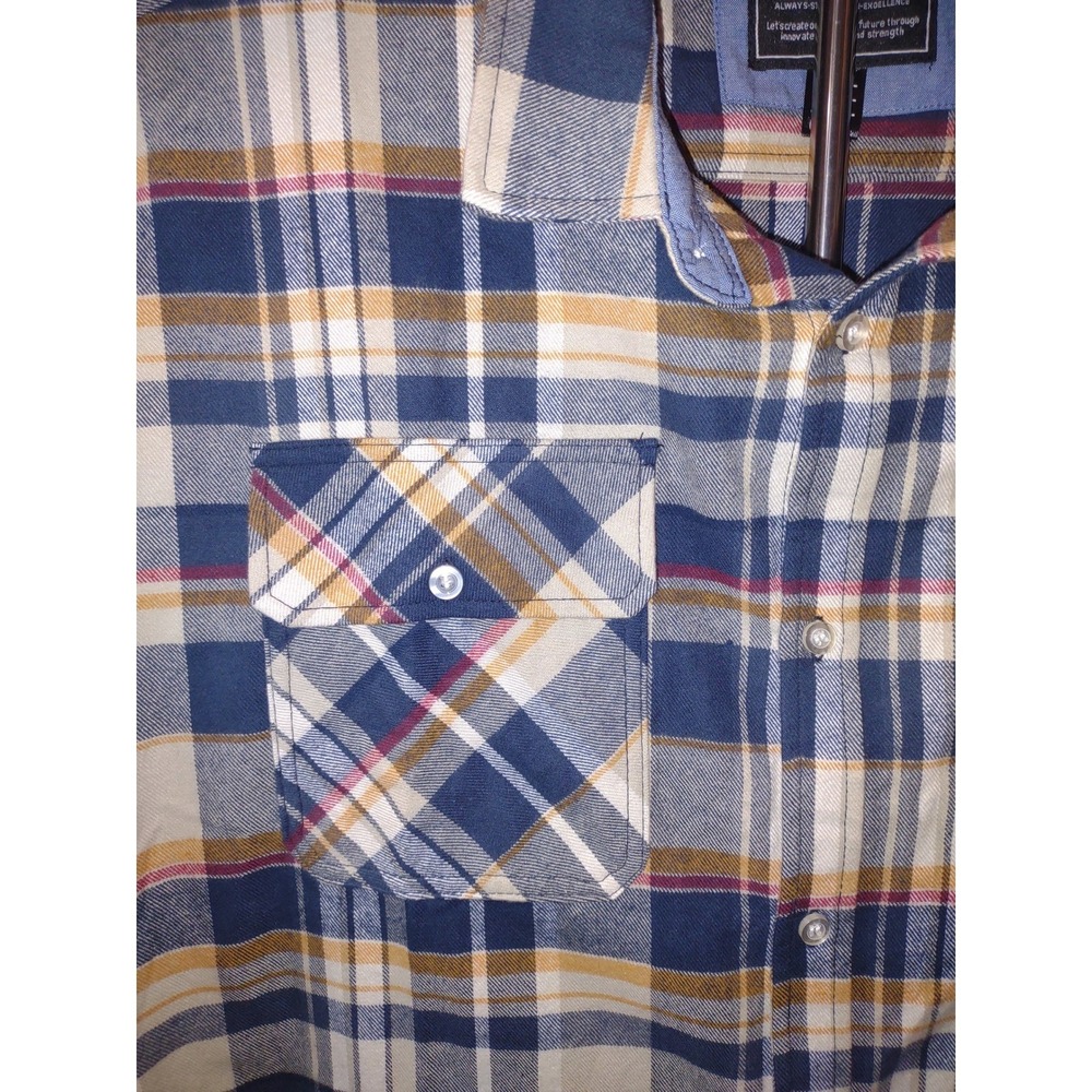 Mens Flannel Shirt 2XL Blue Plaid Long Sleeve Button Up Casual‎ - Picture 8 of 12